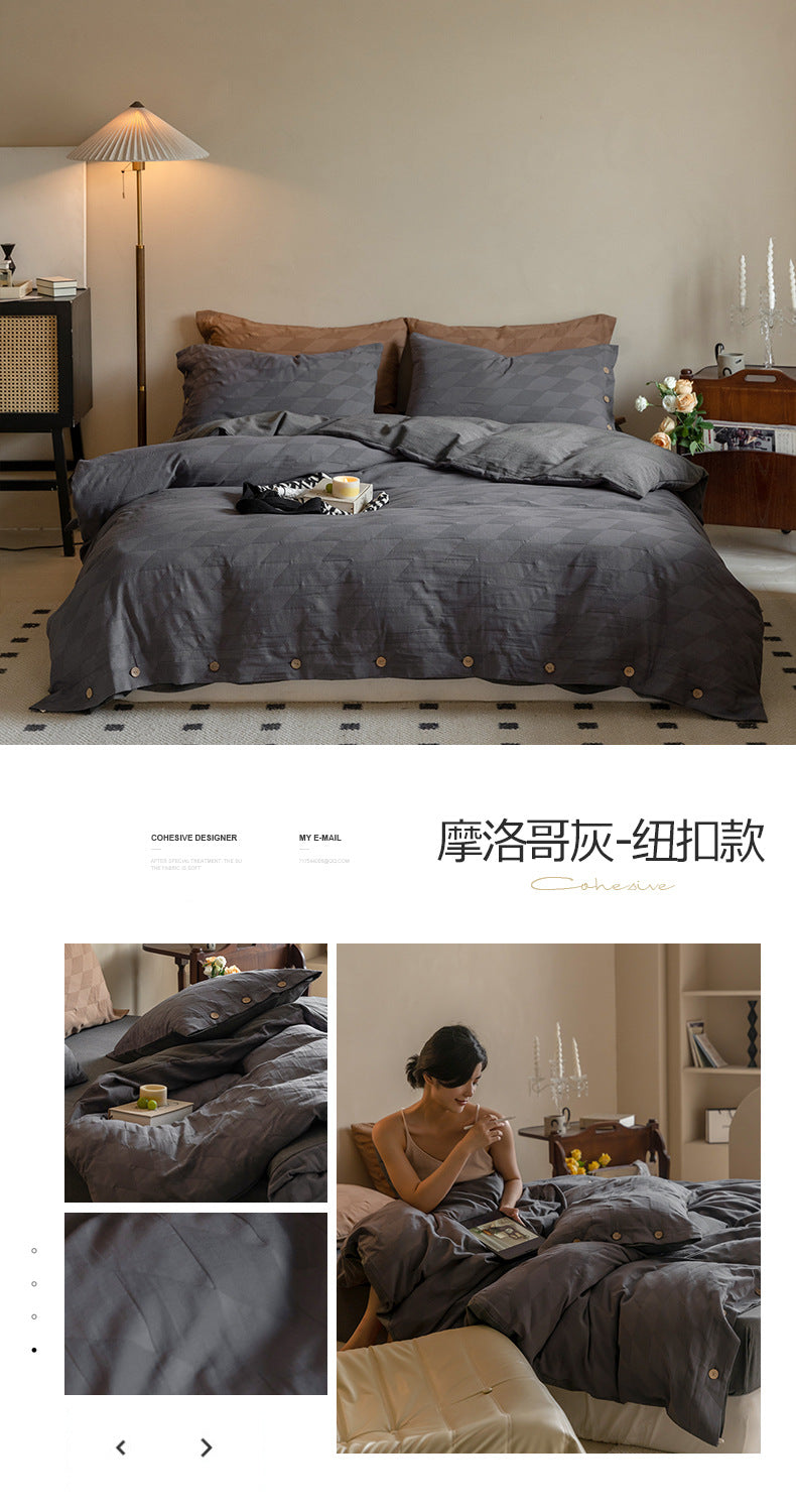 Textured Embossed Double Layer Soft Gauze Washed Satin Cotton Jacquard Four-Piece Set